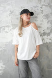 【再入荷】ワンショルダーオーバーTシャツ WHITE